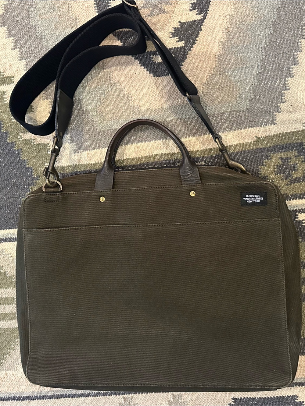 Jack Spade New York Canvas Messenger Shoulder Bag Laptop Briefcase Moss Green